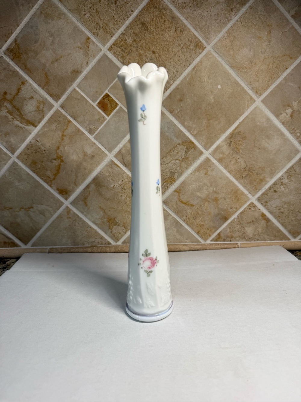 Westmoreland Vintage Milk Glass Vase 9 5/8" Hand Painted Flower Floral Rose Bud